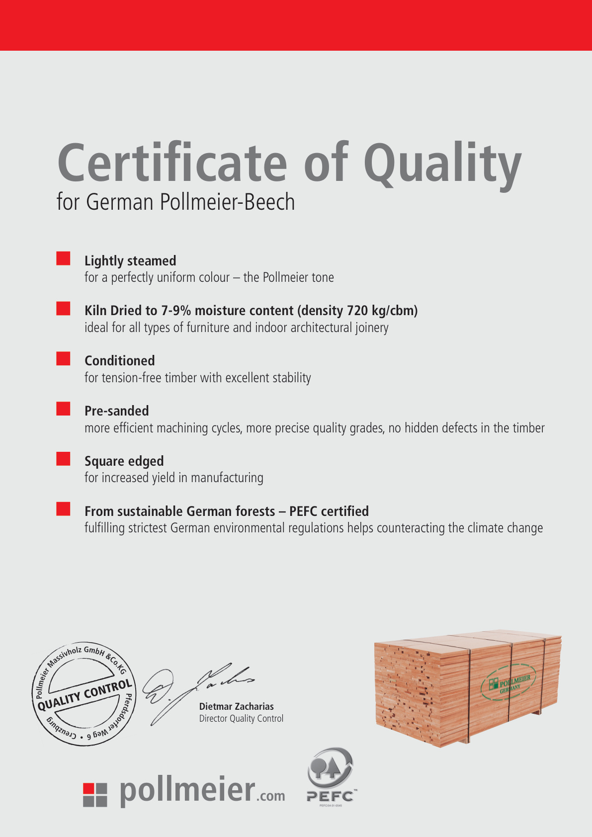Pollmeier Beech PEFC Certificate